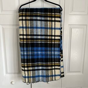 Vtg LL Bean Plaid Blanket Throw Blue Black Cream Tartan Check Cabin Core Camping